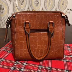 Brown Croc-Embossed Faux Leather Handbag